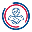 Handshake icon with shield representing trust, reliability, and partnership.